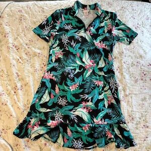 Tommy Bahama dark Tropical Print Mini golf Dress swim coverup Black pink Green
